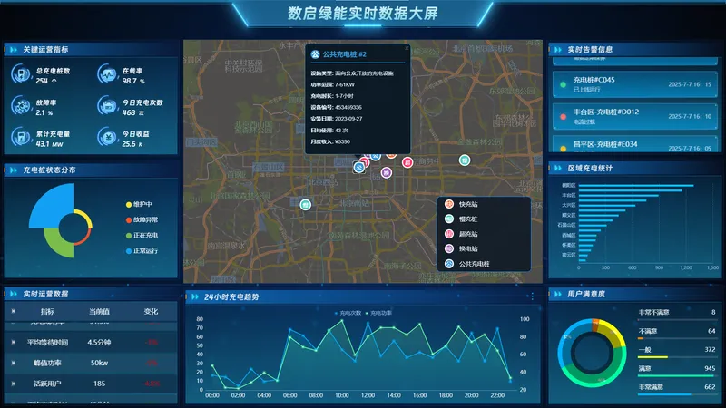 充电站智能运营监控大屏 - 其他平台数据可视化案例